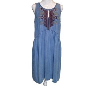 Grey & Gray women 8 lyocell embroidered boho sleeveless knee length dress